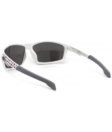 Sport Xloop American Patriotic Print Warp Around Sport Sunglasses - White Grey Silver Mirror - C91966WIUNW $15.43
