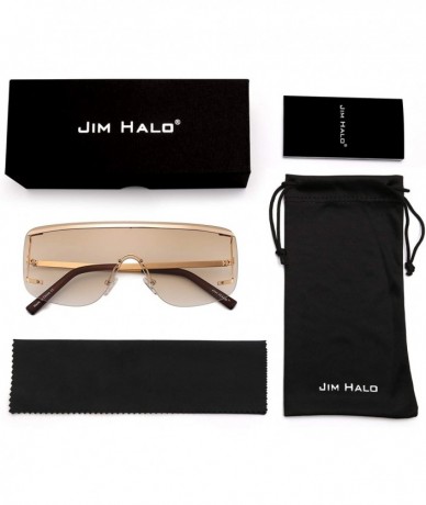 Oversized Oversized Shield Sunglasses Trendy Flat Top Rimless Sun Glasses for Women Men - 2 Pack (Grey & Gradient Brown) - C3...