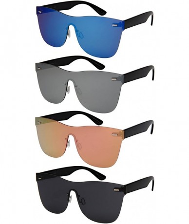 Square Rimless Flat Top Style Sunglasses with Flat Color Mirrored Lens 55687-FLREV - Black - C9185KN983N $15.33