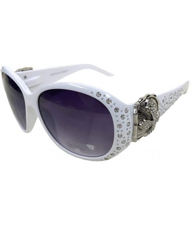 Oversized Women Sunglasses UV 400 Western Floral Concho Bling Bling Collection Ladies Sunglasses - White-classical Cross - CF...