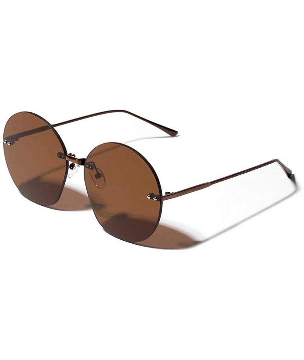 Round New fashion sexy brand designer frameless metal big box ladies round sunglasses - Brown - CJ18KO5ETOD $11.17