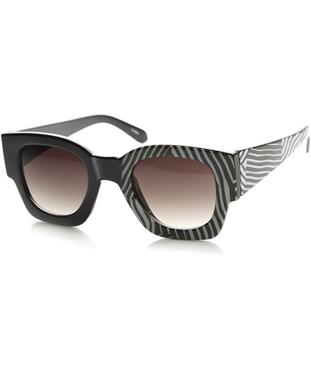 Wayfarer Half Print One Side Graphic Bold Rim Square Horn Rimmed Sunglasses (Zebra) - C411GT102GN $7.77