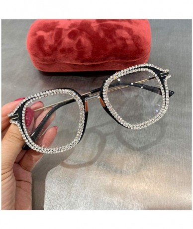 Cat Eye Oversized Diamond Sunglasses for Women Square Bling Rhinestone Shades - Black - CB192HOKIG7 $13.18
