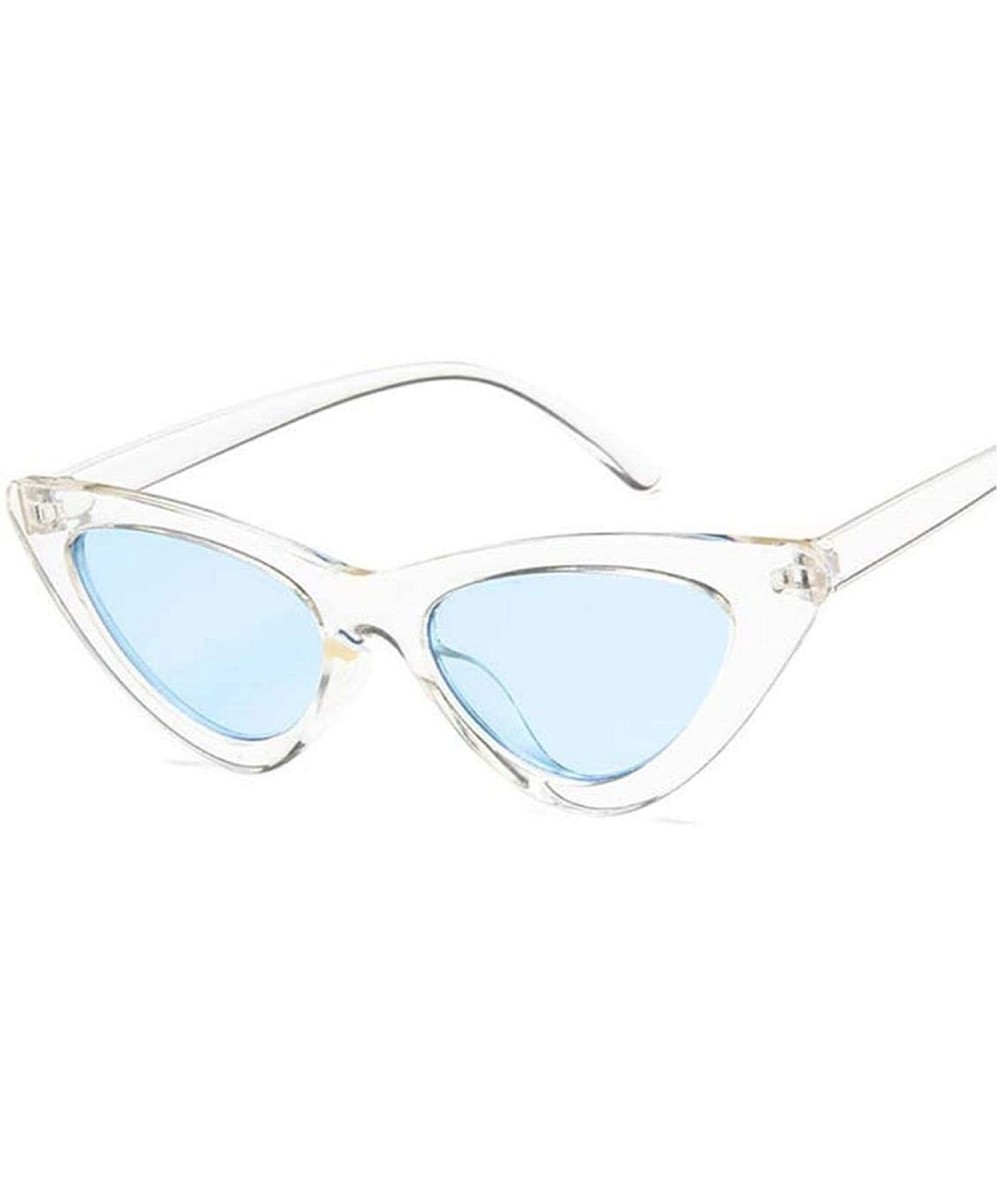 Shield Cat Eye Women Sunglasses Fashion Luxury Brand Designer Lady Female Mirror Points Sun Glasses - Trans Blue - CC198A3YLZ...