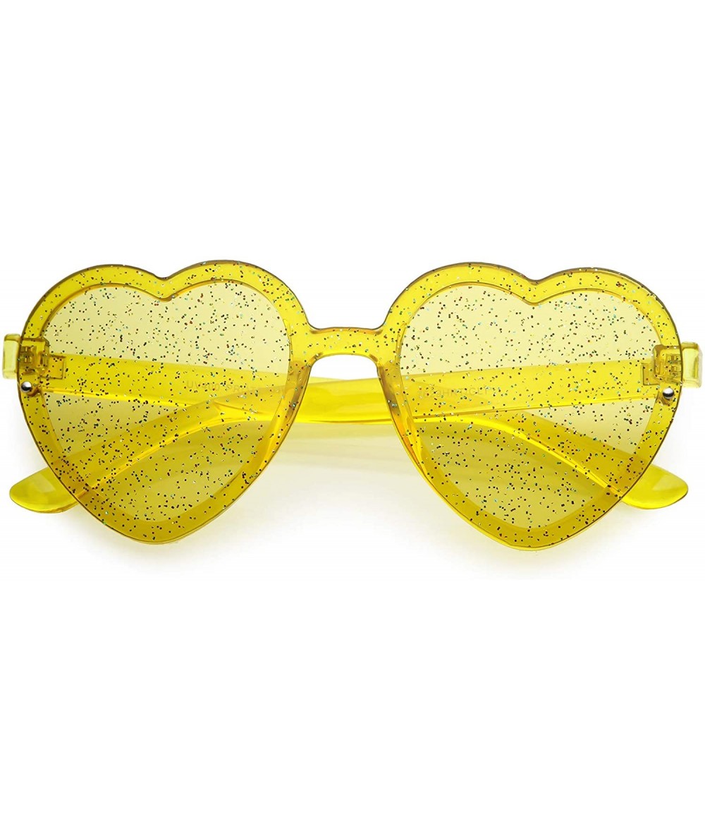Oversized Translucent Rimless Heart Sunglasses For Women Glitter Lens 52mm - Yellow - C712O7H7RSQ $14.21