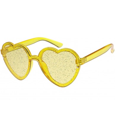 Oversized Translucent Rimless Heart Sunglasses For Women Glitter Lens 52mm - Yellow - C712O7H7RSQ $14.21