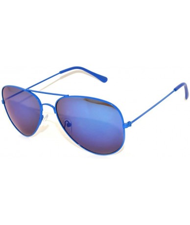 Aviator Full Mirror Lens Colored Metal Frame with Spring Hinge - Blue Frame Blue Revo Lens - CW11MZ9TFCP $7.58