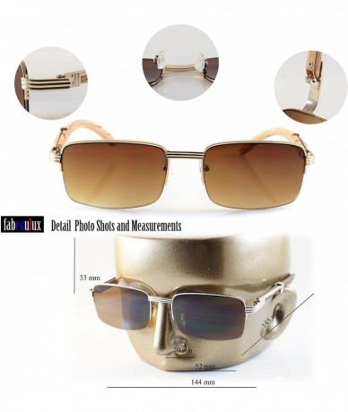 Rectangular Vintage Semi-Rimless Metal & Wood Feel Sunglasses A190 - Silver Black Sd - CE18EDH94TD $11.48