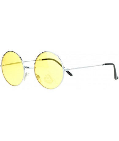 Oversized Color Groovy Hippie Wire Rim Round Circle Lens Sunglasses - Yellow - C6127FETOON $11.85