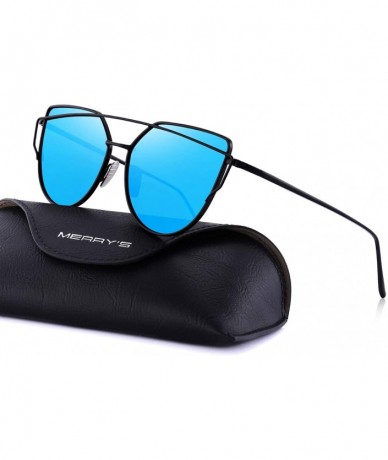Rimless Fashion Women Cat Eye Sunglasses Coating Mirror Lens Sun glasses UV400 S7882 - Black&blue - C712MZ2DTRA $13.41