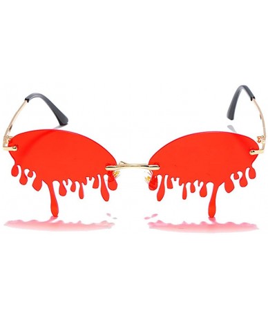 Round Women's Fashion Trend Funny Frameless Sunglasses Retro Unique Tear-eye Shape Steampunk Sunglasses UV400 - Red - CG19049...