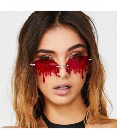 Round Women's Fashion Trend Funny Frameless Sunglasses Retro Unique Tear-eye Shape Steampunk Sunglasses UV400 - Red - CG19049...