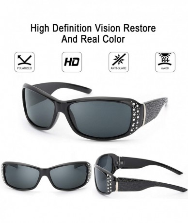 Rectangular Rhinestone Polarized Sunglasses for Women - 100% UV400 Protection Driving/Fishing/Shopping Women Sunglasses - C71...