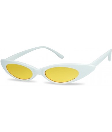 Cat Eye Tiny Retro Oval Cat Eye Sun Glasses 90's Vintage Clout Color Tinted Mod Chic Shades - White Frame - Yellow - CH18G4IW...