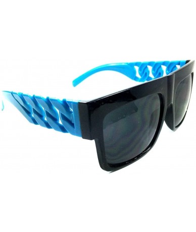 Square Retro Flat Top Oversized Square Chain Arm Sunglasses - Black & Neon Blue Frame - C0185CDDH4I $19.15