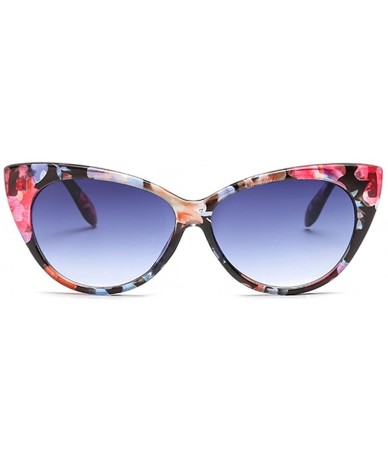 Cat Eye Vintage Oval Sunglasses Women Cateye Mod Style Plastic Frame - Floral Frame-grey Gradient Lens - CJ1888EW7X7 $7.91