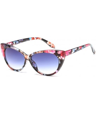 Cat Eye Vintage Oval Sunglasses Women Cateye Mod Style Plastic Frame - Floral Frame-grey Gradient Lens - CJ1888EW7X7 $7.91