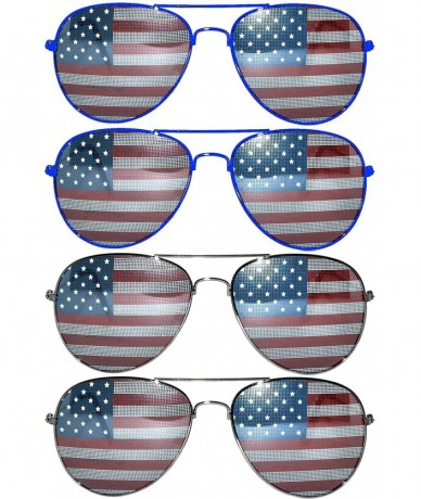 Aviator Classic American Flag Lens Metal Frame UV Protection OWL. - 4_pairs_blue_silver - CY127966T7H $23.17