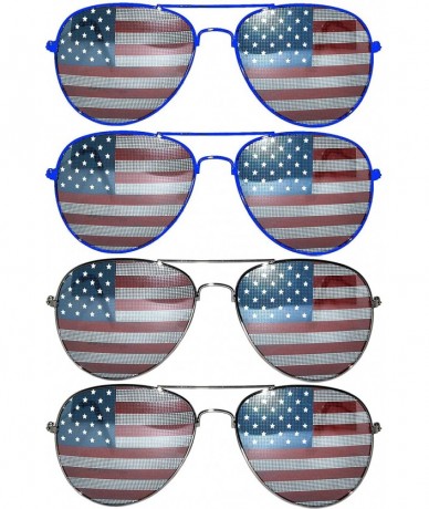 Aviator Classic American Flag Lens Metal Frame UV Protection OWL. - 4_pairs_blue_silver - CY127966T7H $14.94