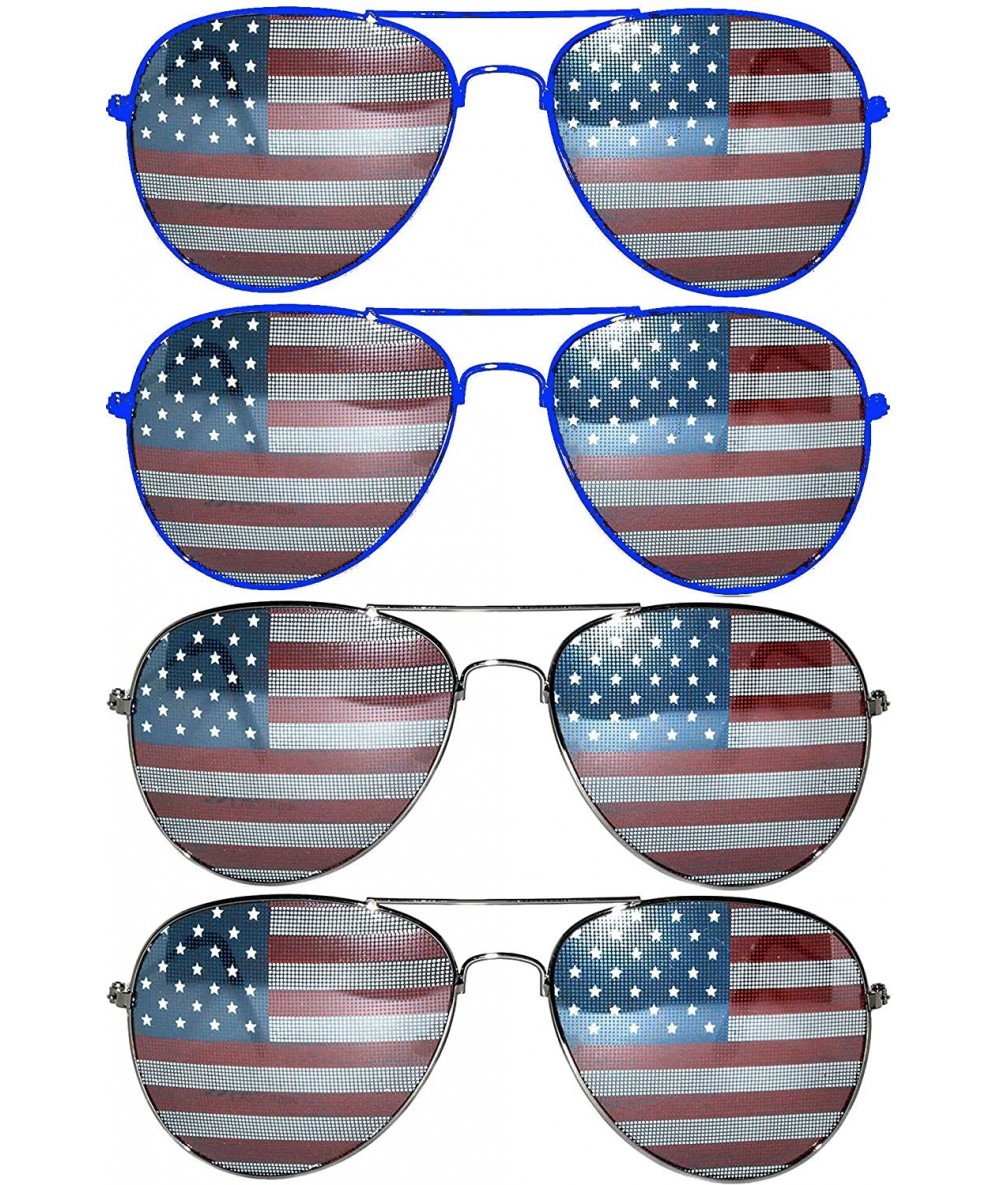 Aviator Classic American Flag Lens Metal Frame UV Protection OWL. - 4_pairs_blue_silver - CY127966T7H $23.17
