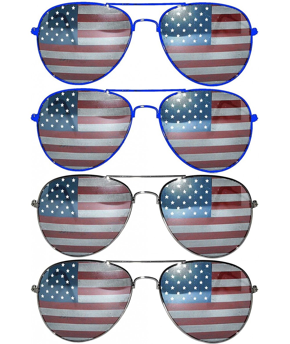 Aviator Classic American Flag Lens Metal Frame UV Protection OWL. - 4_pairs_blue_silver - CY127966T7H $14.94