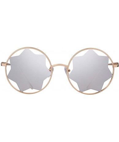 Cat Eye Round Sunglasses Trendy Unisex Glasses Star Mirrored Lens Circle Sunglasses - Gold Frame Silver Lens - CB188WM5ROO $1...