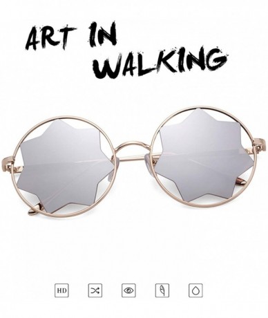 Cat Eye Round Sunglasses Trendy Unisex Glasses Star Mirrored Lens Circle Sunglasses - Gold Frame Silver Lens - CB188WM5ROO $1...
