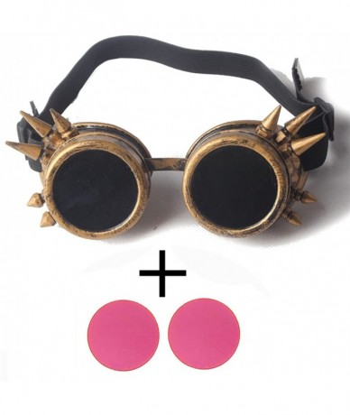 Goggle Steampunk Goggles Vintage Glasses Rave Retro Cosplay Halloween Spiked - Frame+pink Lenses - CF18HA0WEGS $10.94