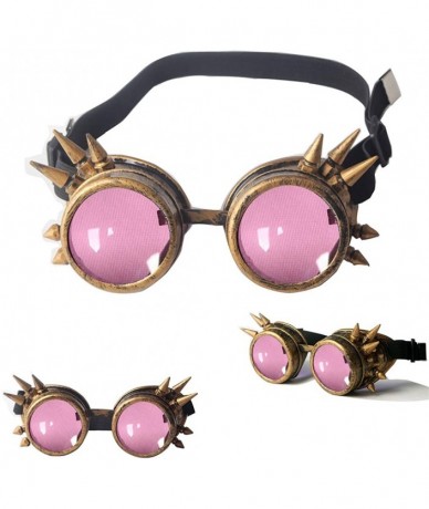 Goggle Steampunk Goggles Vintage Glasses Rave Retro Cosplay Halloween Spiked - Frame+pink Lenses - CF18HA0WEGS $20.78