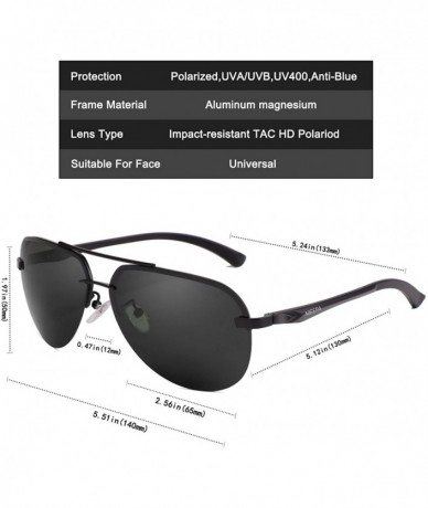 Oval Polarized Aviator Sunglasses Men Women Half Frame Spring Hinges Sun Glasses - Grey Lens/Black Frame - CF186HMXQ6R $15.91