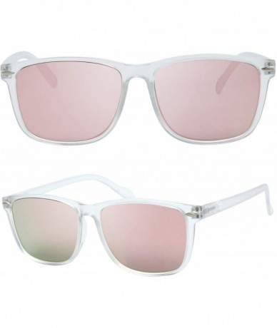 Square Flat Mirrored Reflective Color Lens 80's Retro Classic Trendy Stylish Sunglasses - Gift Box Package - C918UZSS5OO $27.66