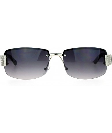 Rectangular Rhinestone Fashion Sunglasses Womens Rimless Look Rectangular Frame - Silver Red - CA12JES10TP $9.78