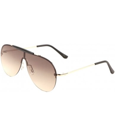 Shield Shield Outdoorsman Floating Flat Lens Aviator Sunglasses w/Brow Bar - Gold & Black Brow Bar - CE189U78D2K $11.93