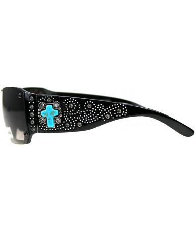 Square Women Sunglasses UV 400 Western Floral Concho Bling Bling Collection Ladies Sunglasses - Black-turquoise Cross - CK19C...