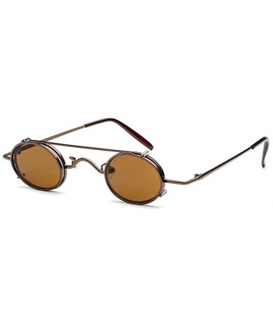 Oval Vintage Small Oval Punk Sunglasses unisex Fashion HD Lens Clip on Flat UV400 - Brown - C7189TQQZOX $13.15