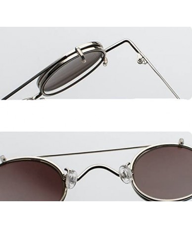 Oval Vintage Small Oval Punk Sunglasses unisex Fashion HD Lens Clip on Flat UV400 - Brown - C7189TQQZOX $13.15