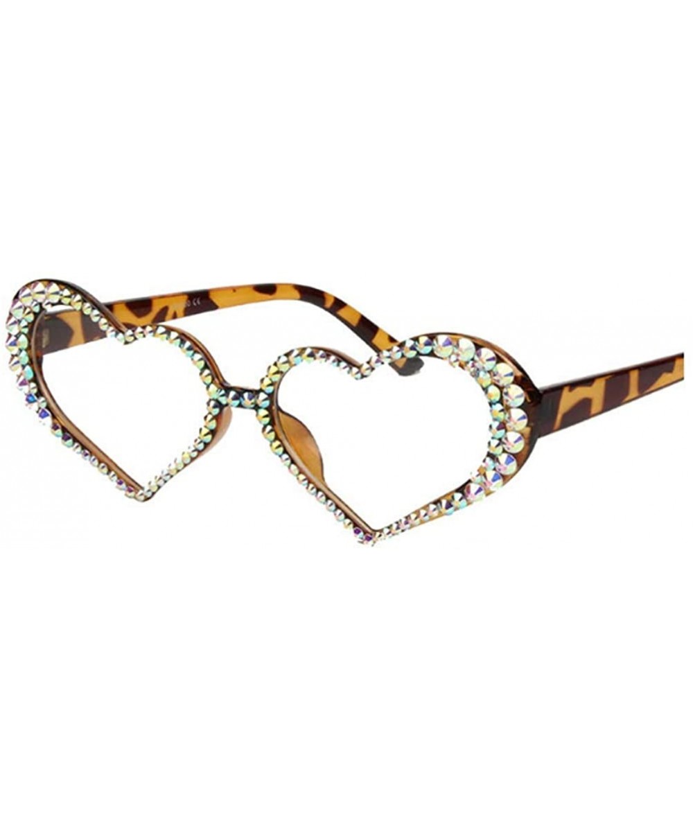 Goggle Woman's Cute Cat's Eye Heart Sunglasses with Diamond Insert for Ultraviolet Protection - Leopard Print - CU18YEUS7TX $...