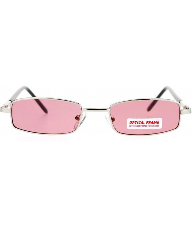 Oval Extra Small Mens Rectangular Metal Rim Classic Color Lens Sunglasses - Silver Rose - C7123VQC84H $10.47