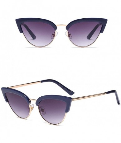 Cat Eye Vintage Sexy Ladies Cat Eye Sunglasses for Women Sun Glasses Half Frame UV400 - Blue - CY18SLSQM2K $12.93