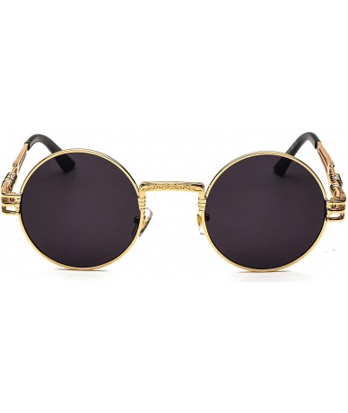 Round Retro Round Steampunk Sunglasses Metal Frame for Women Men - Gold/Black - C418RKHE2I7 $11.76