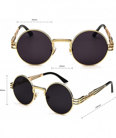Round Retro Round Steampunk Sunglasses Metal Frame for Women Men - Gold/Black - C418RKHE2I7 $11.76
