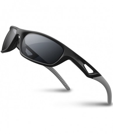 Sport Polarized Sports Sunglasses Driving shades For Men TR90 Unbreakable Frame RB831 - Black&Grey - CL120NN8YWL $18.26