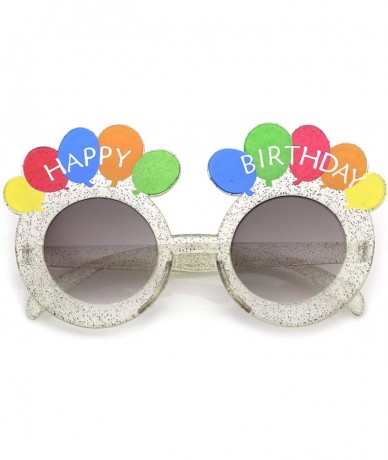 Oversized Novelty Translucent Glitter Balloons Round Lens Happy Birthday Glasses 45mm - Clear / Lavender - CS182WZSUAI $23.02