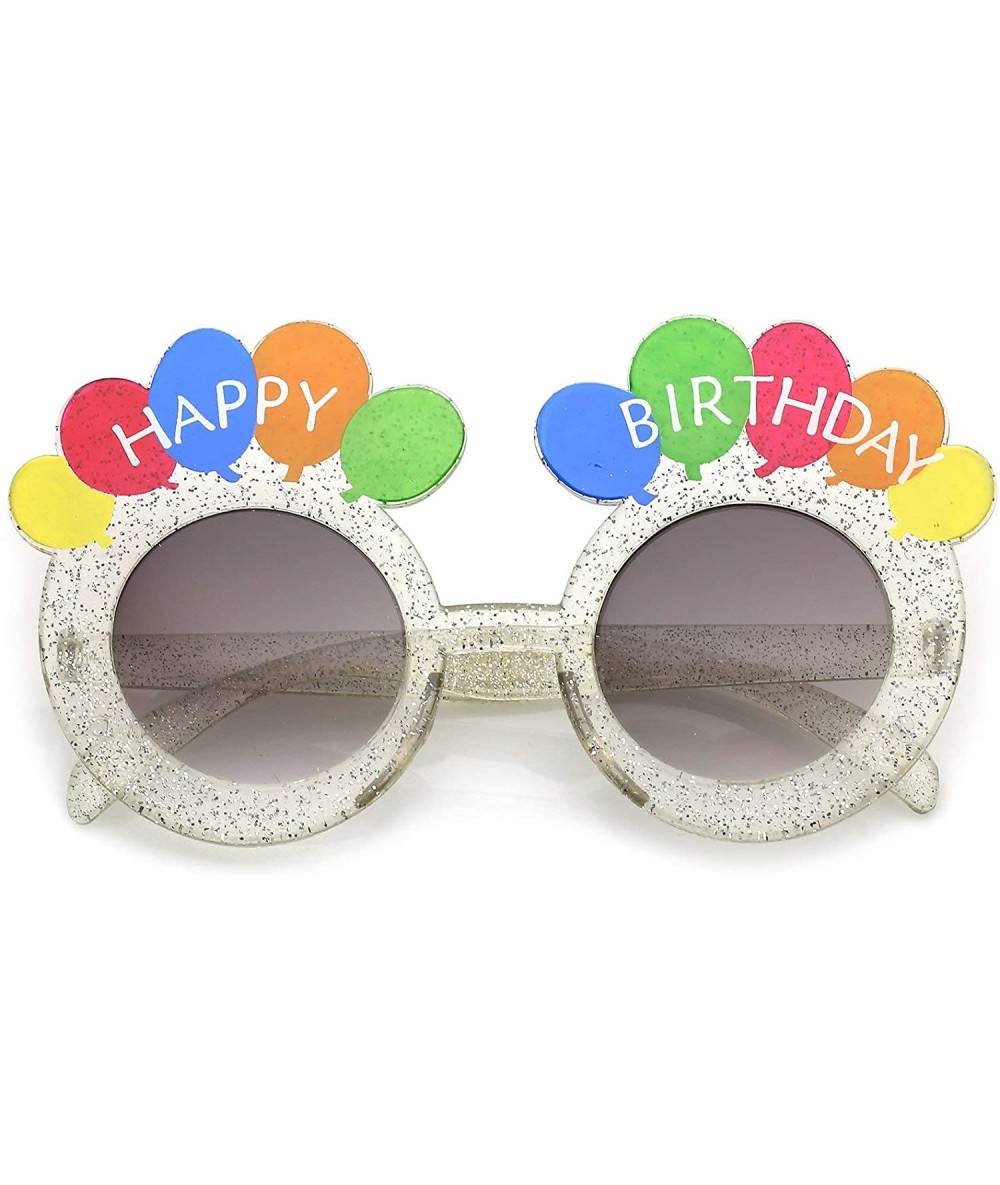 Oversized Novelty Translucent Glitter Balloons Round Lens Happy Birthday Glasses 45mm - Clear / Lavender - CS182WZSUAI $10.05