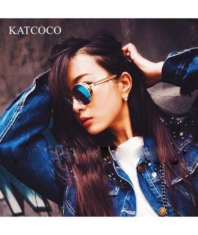 Round KATCOCO Retro Round Circle Steampunk Sunglasses WITH CASE Metal Alloy for Women Men - Golden Frame Pink Lens - CV18R6AY...