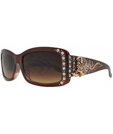 Rectangular Western Ladies Rhinestone Bling Shade Sunglasses + Case - Brown Gold Boots - CP18DLUOUM0 $36.17