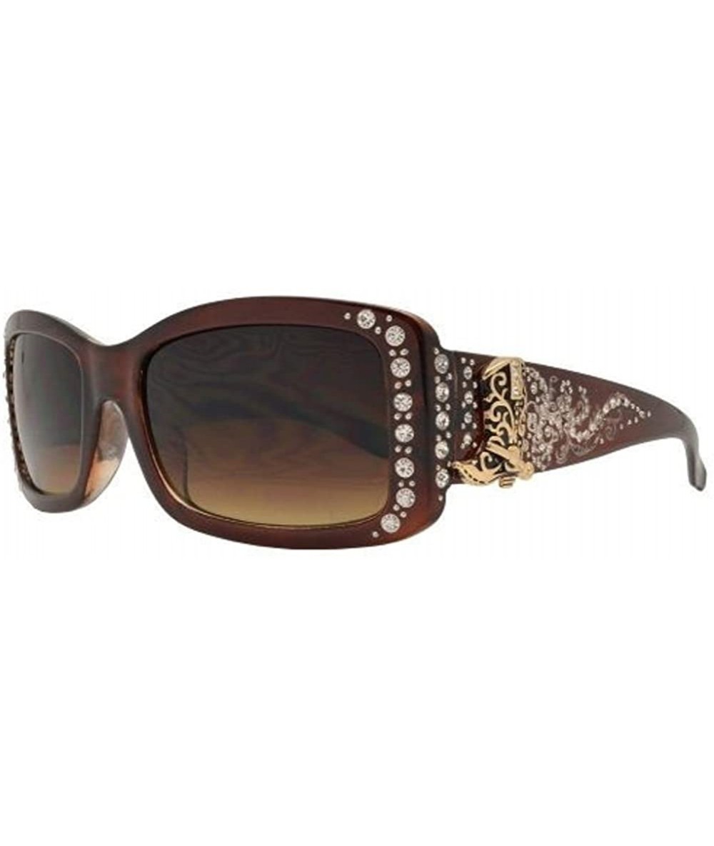 Rectangular Western Ladies Rhinestone Bling Shade Sunglasses + Case - Brown Gold Boots - CP18DLUOUM0 $14.09
