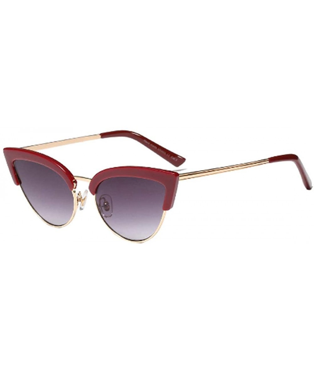 Cat Eye Women's Fashion Resin Cat Eye Half-Frame UV400 Protection Sunglasses - Claret Gray - CO18W0GZWAU $30.99