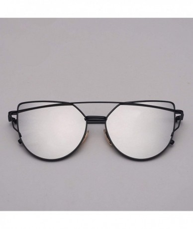 Cat Eye Designer Cat eye Sunglasses Women Vintage Metal Reflective Glasses For Women - Gold Silver - C418W6UYRIO $10.41