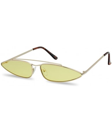 Cat Eye Ultra Slim Retro 90's Skinny Wide Oval Sun Glasses Narrow Metal Crossbrow Cateye Shades - Gold Frame - Yellow - C518G...